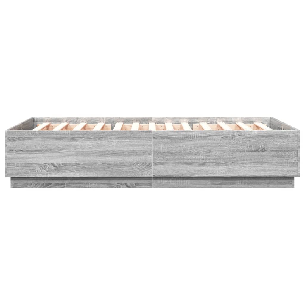 Bedframe bewerkt hout grijs sonoma eikenkleurig 160x200 cm is nu te koop bij PeponiXL, paradijselijk wonen!