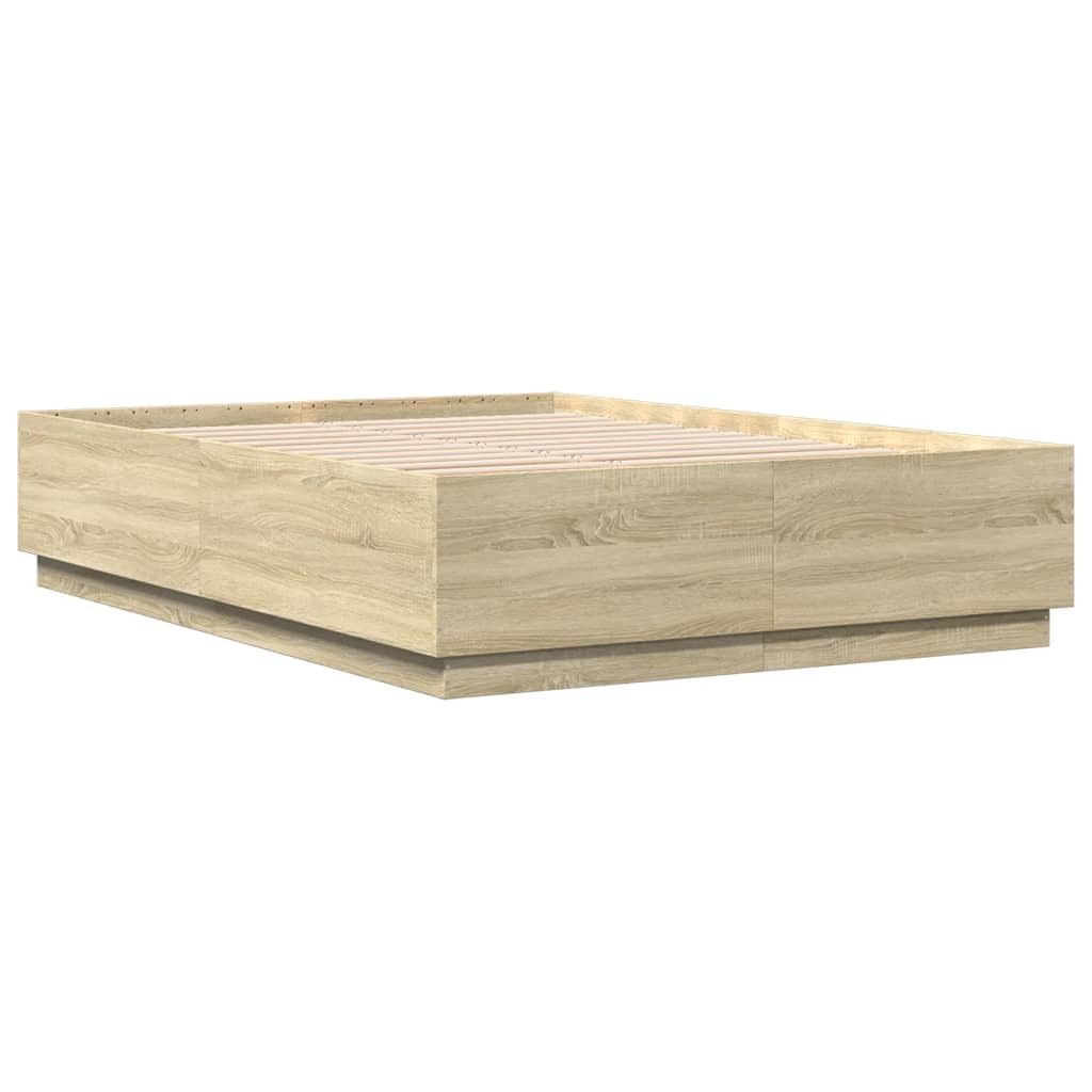 Bedframe bewerkt hout sonoma eikenkleurig 150x200 cm is nu te koop bij PeponiXL, paradijselijk wonen!