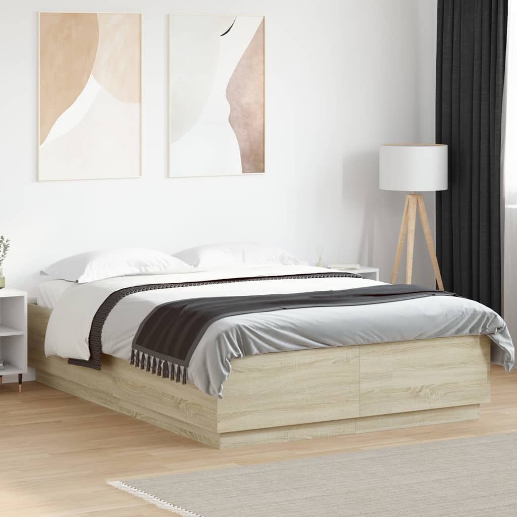 Bedframe bewerkt hout sonoma eikenkleurig 150x200 cm is nu te koop bij PeponiXL, paradijselijk wonen!