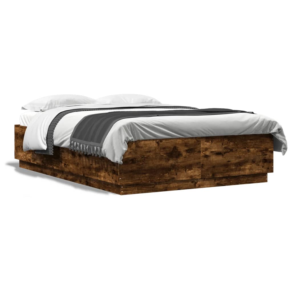 Bedframe bewerkt hout gerookt eikenkleurig 150x200 cm is nu te koop bij PeponiXL, paradijselijk wonen!