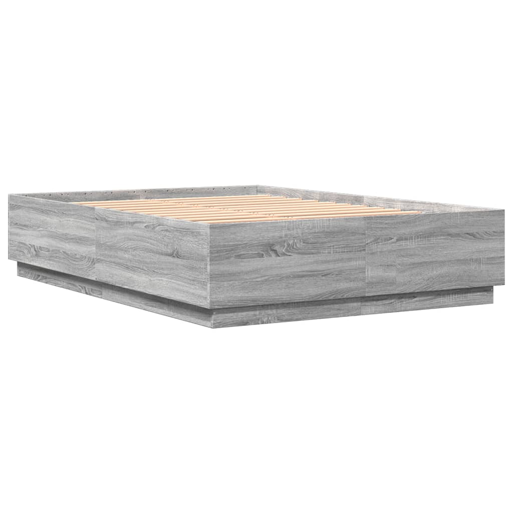 Bedframe bewerkt hout grijs sonoma eikenkleurig 150x200 cm is nu te koop bij PeponiXL, paradijselijk wonen!