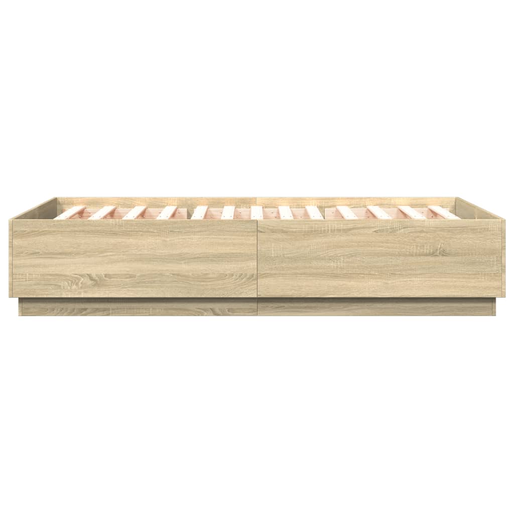 Bedframe bewerkt hout sonoma eikenkleurig 140x200 cm is nu te koop bij PeponiXL, paradijselijk wonen!