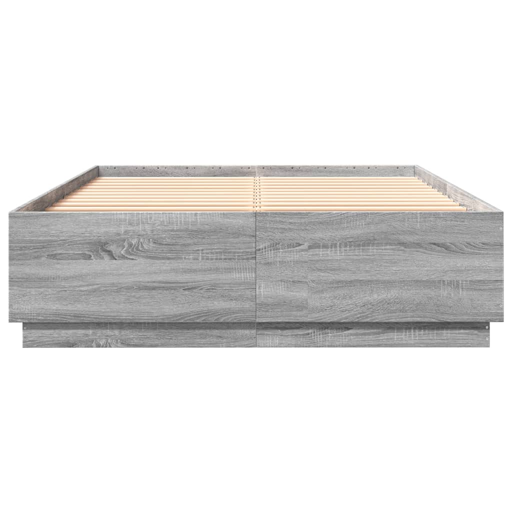 Bedframe bewerkt hout grijs sonoma eikenkleurig 140x200 cm is nu te koop bij PeponiXL, paradijselijk wonen!