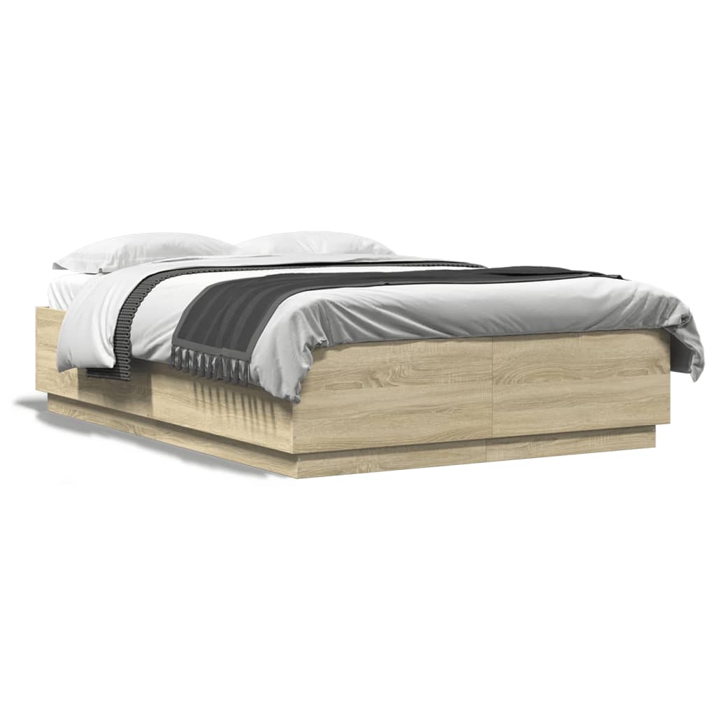 Bedframe bewerkt hout sonoma eikenkleurig 120x200 cm is nu te koop bij PeponiXL, paradijselijk wonen!