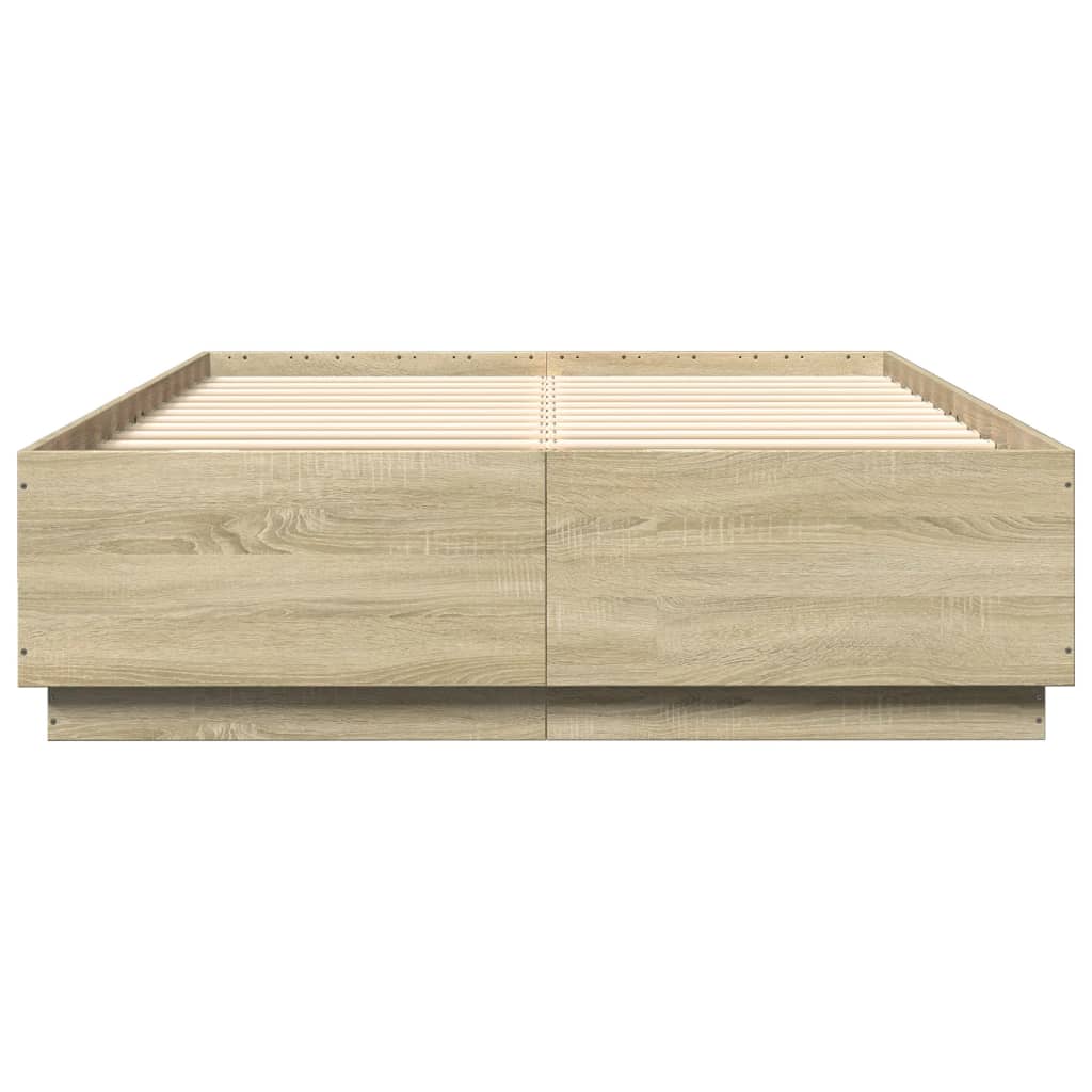 Bedframe bewerkt hout sonoma eikenkleurig 120x200 cm is nu te koop bij PeponiXL, paradijselijk wonen!
