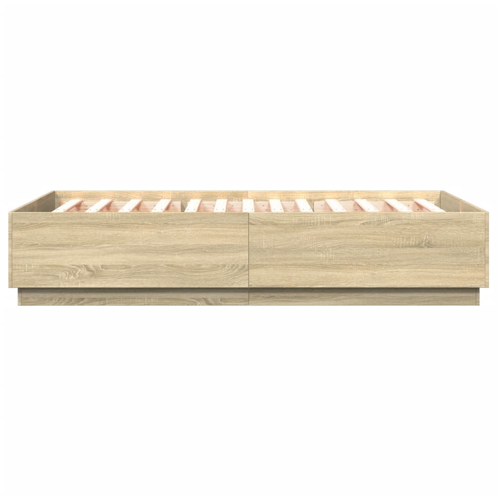 Bedframe bewerkt hout sonoma eikenkleurig 120x200 cm is nu te koop bij PeponiXL, paradijselijk wonen!