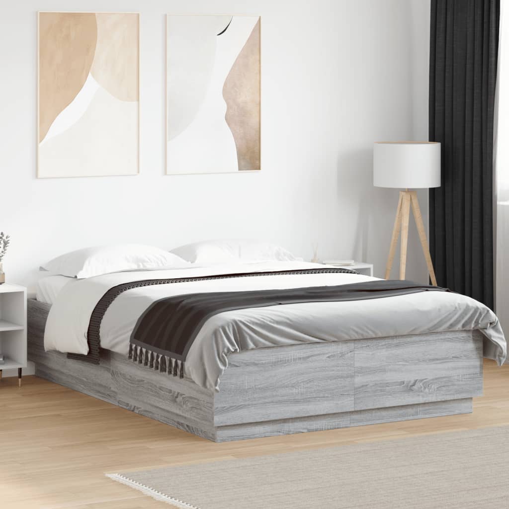 Bedframe bewerkt hout grijs sonoma eikenkleurig 120x200 cm is nu te koop bij PeponiXL, paradijselijk wonen!