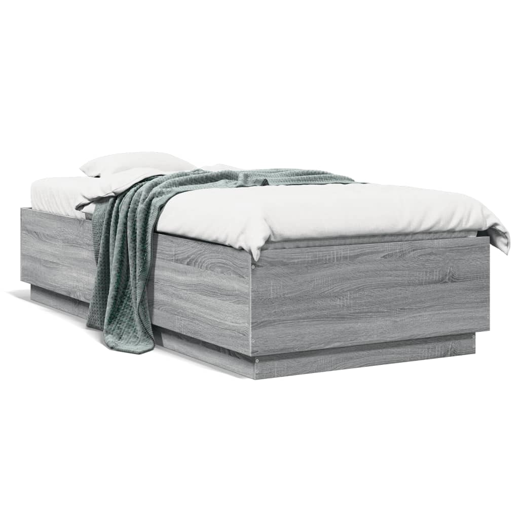 Bedframe bewerkt hout grijs sonoma eikenkleurig 100x200 cm is nu te koop bij PeponiXL, paradijselijk wonen!