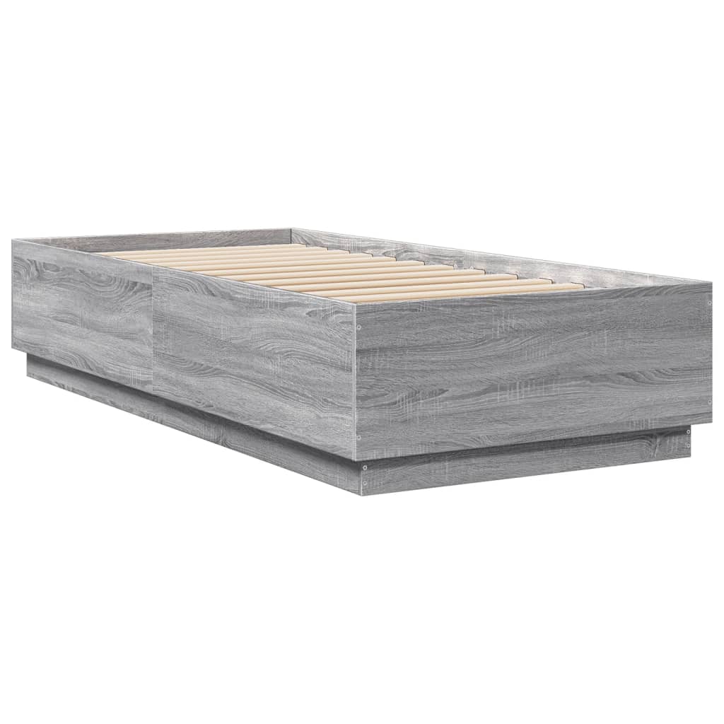 Bedframe bewerkt hout grijs sonoma eikenkleurig 100x200 cm is nu te koop bij PeponiXL, paradijselijk wonen!