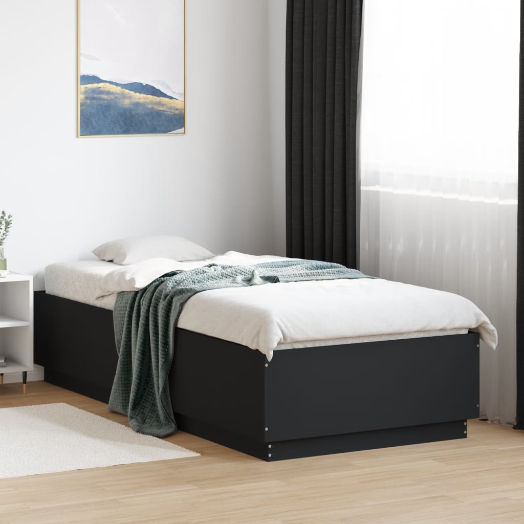 Bedframe bewerkt hout zwart 90x200 cm is nu te koop bij PeponiXL, paradijselijk wonen!