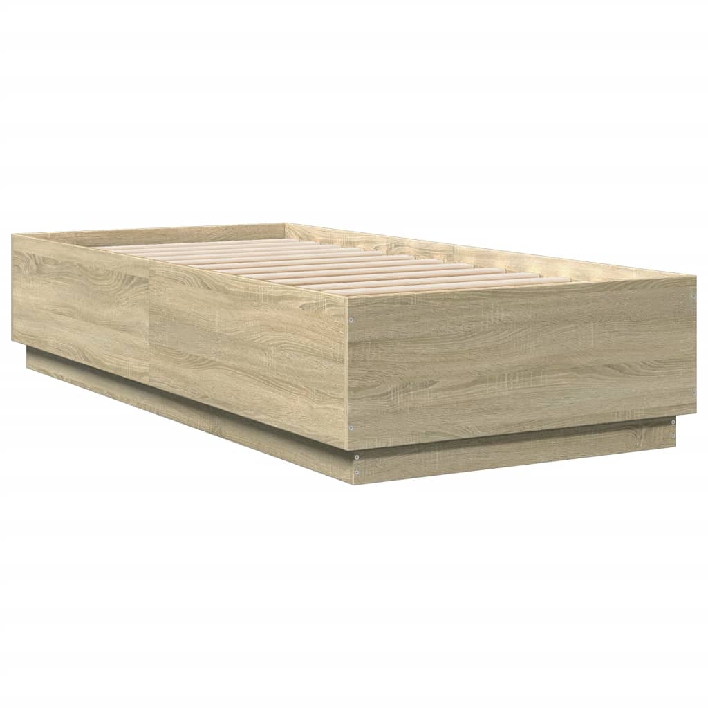 Bedframe bewerkt hout sonoma eikenkleurig 90x200 cm is nu te koop bij PeponiXL, paradijselijk wonen!
