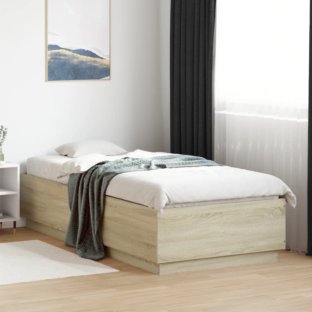 Bedframe bewerkt hout sonoma eikenkleurig 90x200 cm is nu te koop bij PeponiXL, paradijselijk wonen!