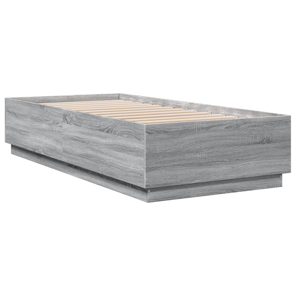 Bedframe bewerkt hout grijs sonoma eikenkleurig 90x200 cm is nu te koop bij PeponiXL, paradijselijk wonen!