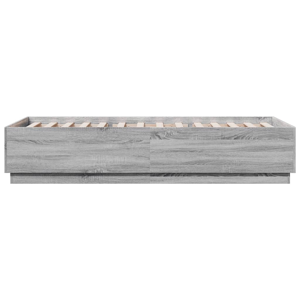 Bedframe bewerkt hout grijs sonoma eikenkleurig 90x200 cm is nu te koop bij PeponiXL, paradijselijk wonen!