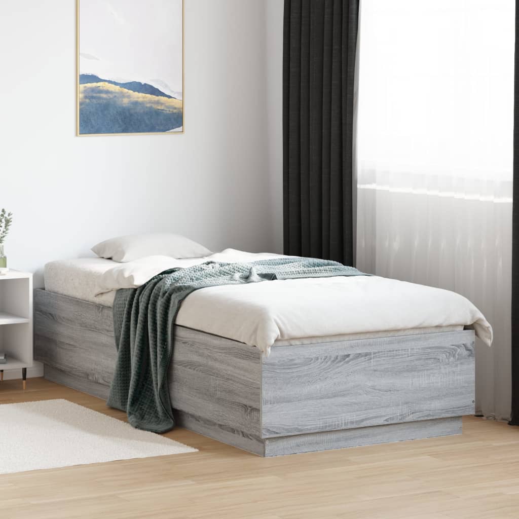 Bedframe bewerkt hout grijs sonoma eikenkleurig 90x200 cm is nu te koop bij PeponiXL, paradijselijk wonen!