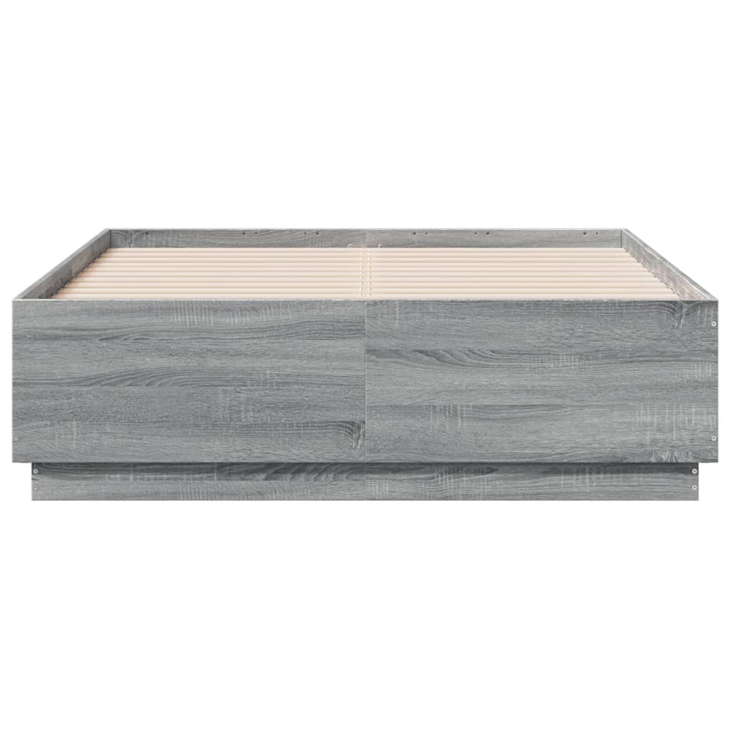 Bedframe bewerkt hout grijs sonoma eikenkleurig 140x190 cm is nu te koop bij PeponiXL, paradijselijk wonen!