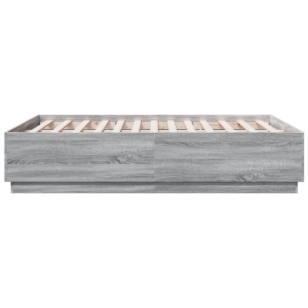 Bedframe bewerkt hout grijs sonoma eikenkleurig 140x190 cm is nu te koop bij PeponiXL, paradijselijk wonen!