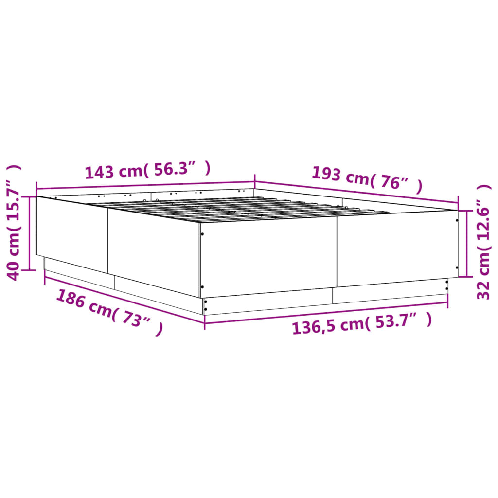 Bedframe bewerkt hout grijs sonoma eikenkleurig 140x190 cm is nu te koop bij PeponiXL, paradijselijk wonen!