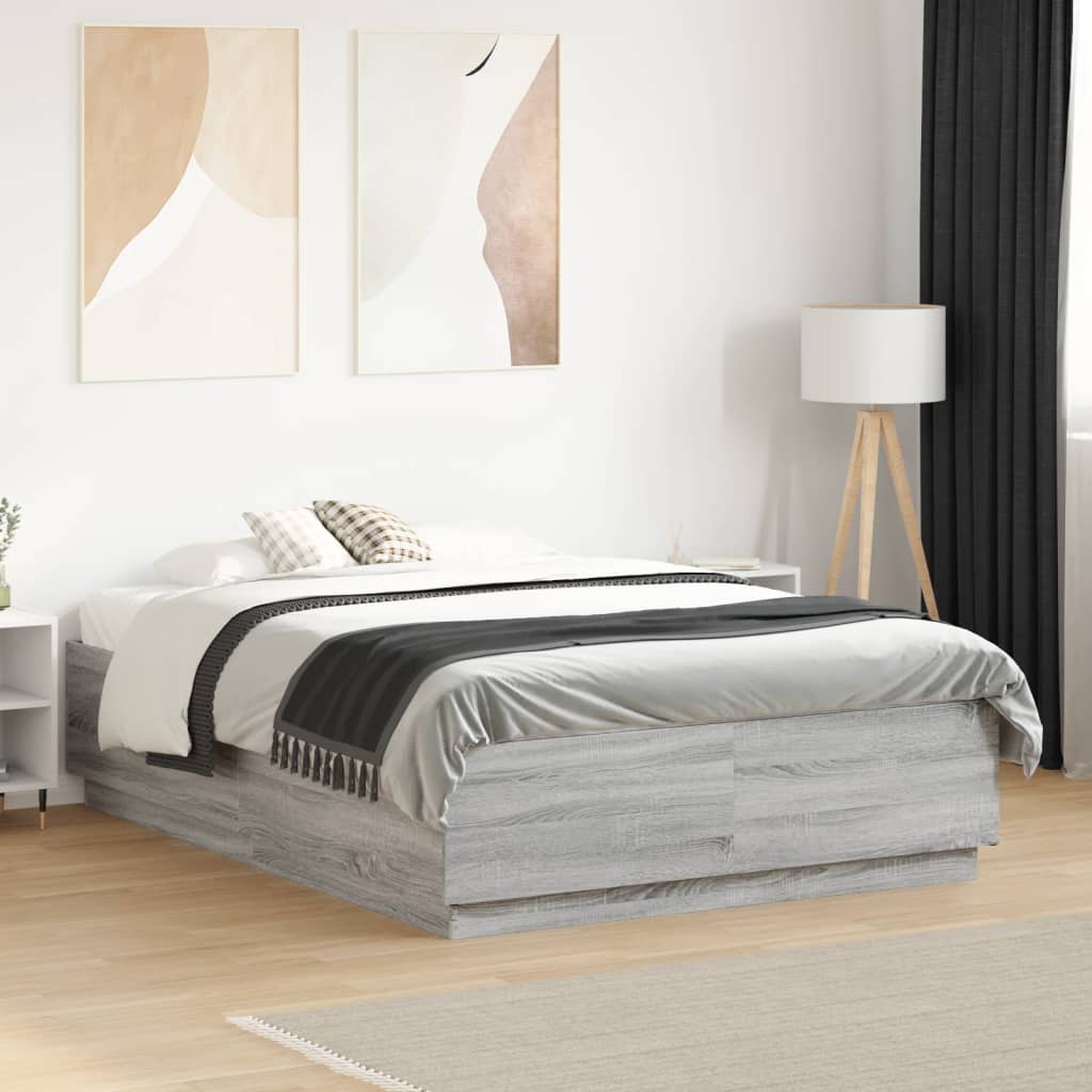 Bedframe bewerkt hout grijs sonoma eikenkleurig 140x190 cm is nu te koop bij PeponiXL, paradijselijk wonen!