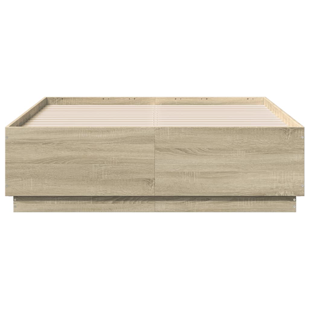 Bedframe bewerkt hout sonoma eikenkleurig 135x190 cm is nu te koop bij PeponiXL, paradijselijk wonen!