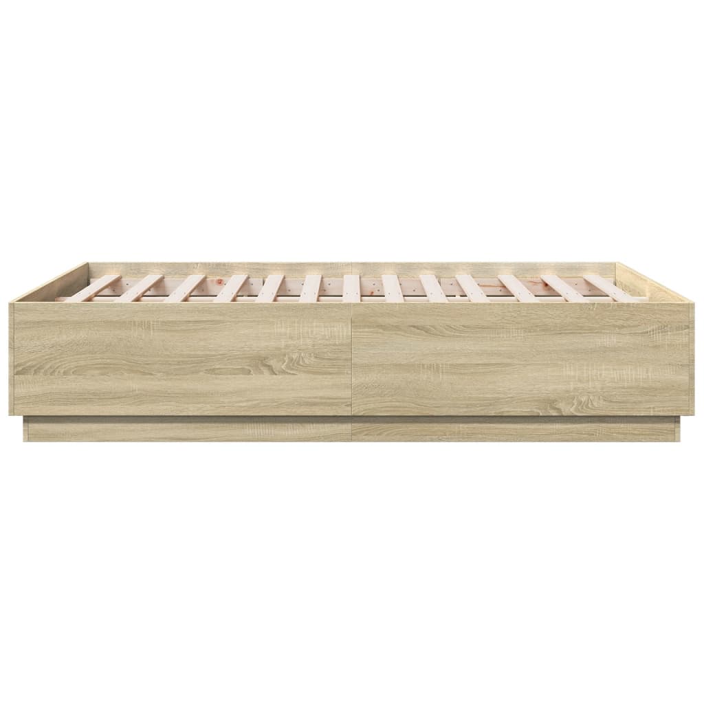 Bedframe bewerkt hout sonoma eikenkleurig 135x190 cm is nu te koop bij PeponiXL, paradijselijk wonen!
