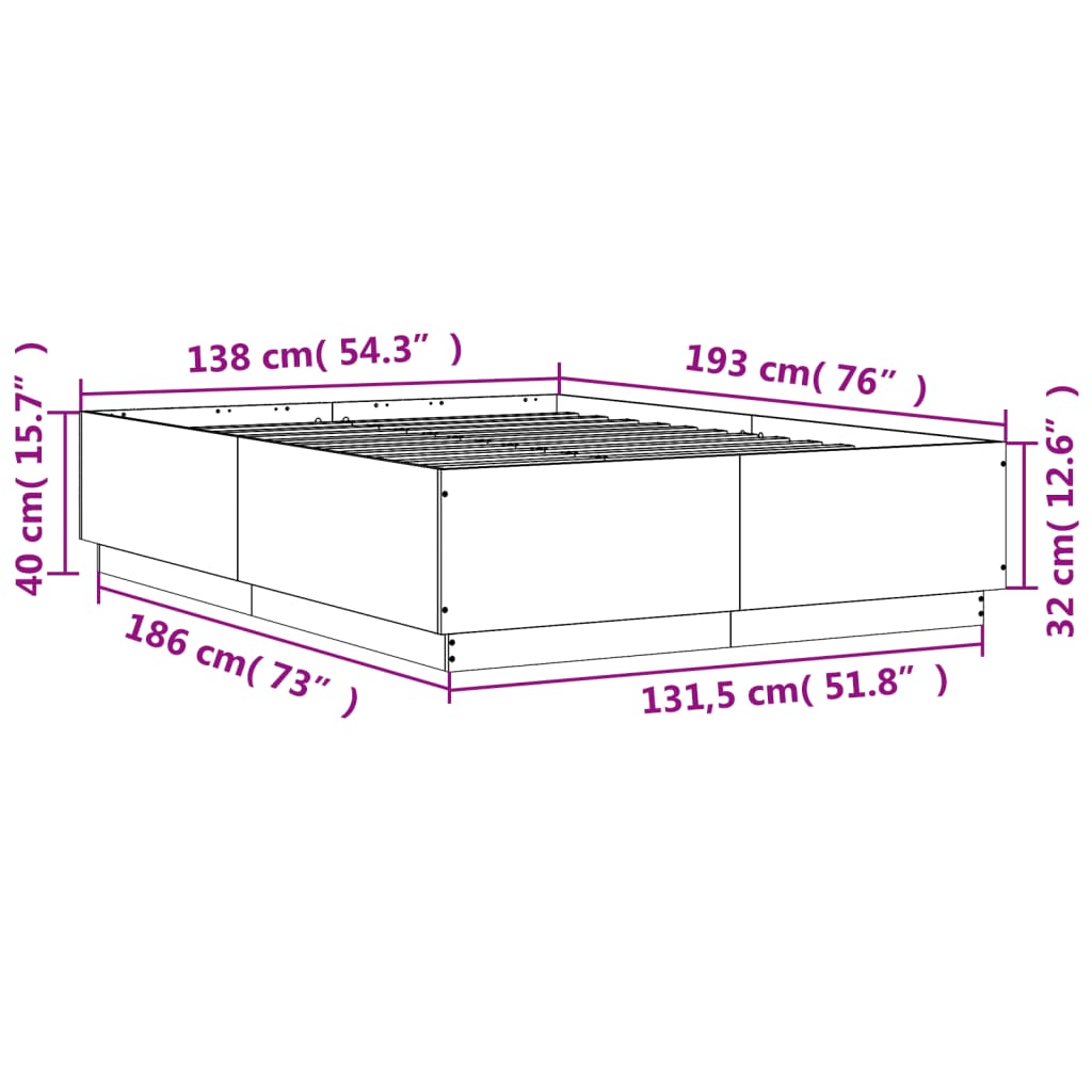 Bedframe bewerkt hout gerookt eikenkleurig 135x190 cm is nu te koop bij PeponiXL, paradijselijk wonen!