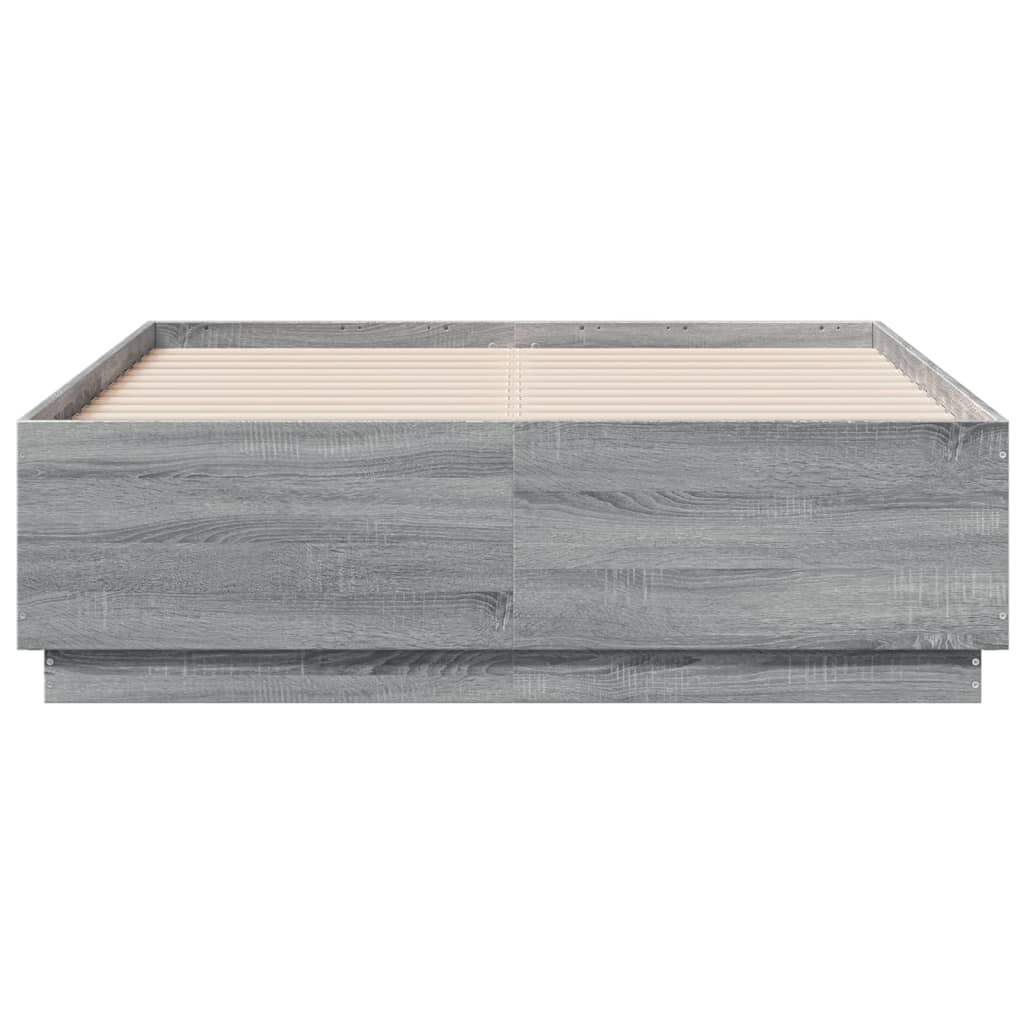 Bedframe bewerkt hout grijs sonoma eikenkleurig 135x190 cm is nu te koop bij PeponiXL, paradijselijk wonen!