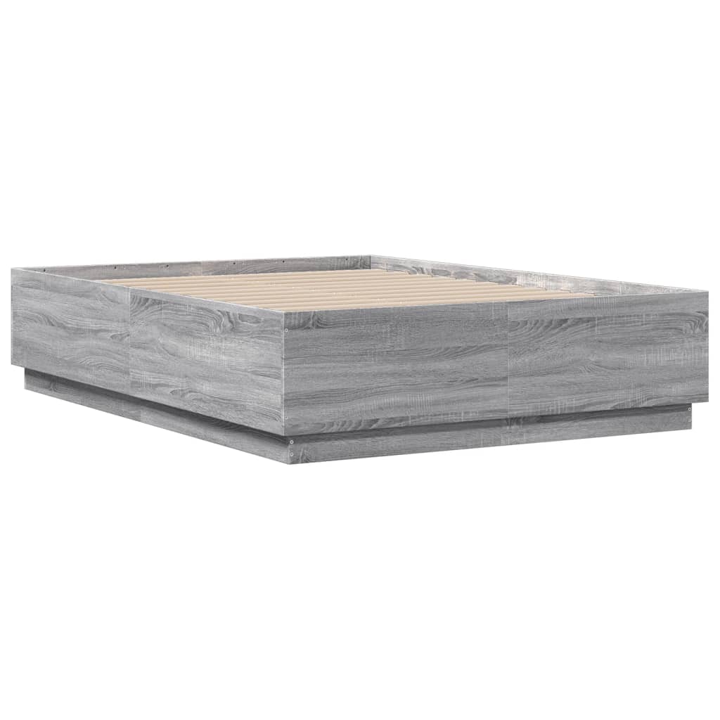 Bedframe bewerkt hout grijs sonoma eikenkleurig 135x190 cm is nu te koop bij PeponiXL, paradijselijk wonen!