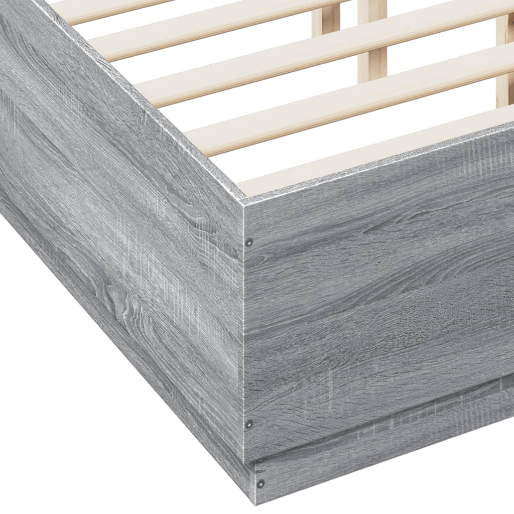 Bedframe bewerkt hout grijs sonoma eikenkleurig 135x190 cm is nu te koop bij PeponiXL, paradijselijk wonen!