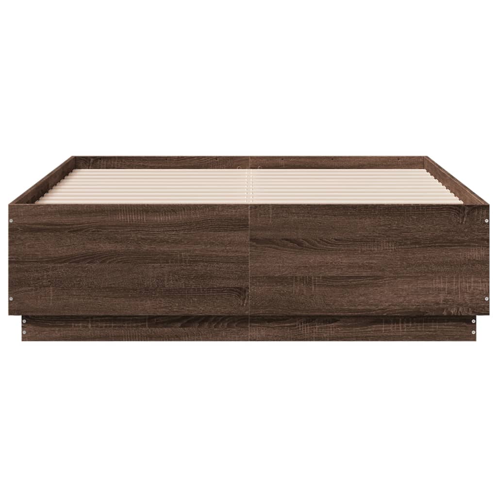 Bedframe bewerkt hout bruin eikenkleur 135x190 cm is nu te koop bij PeponiXL, paradijselijk wonen!