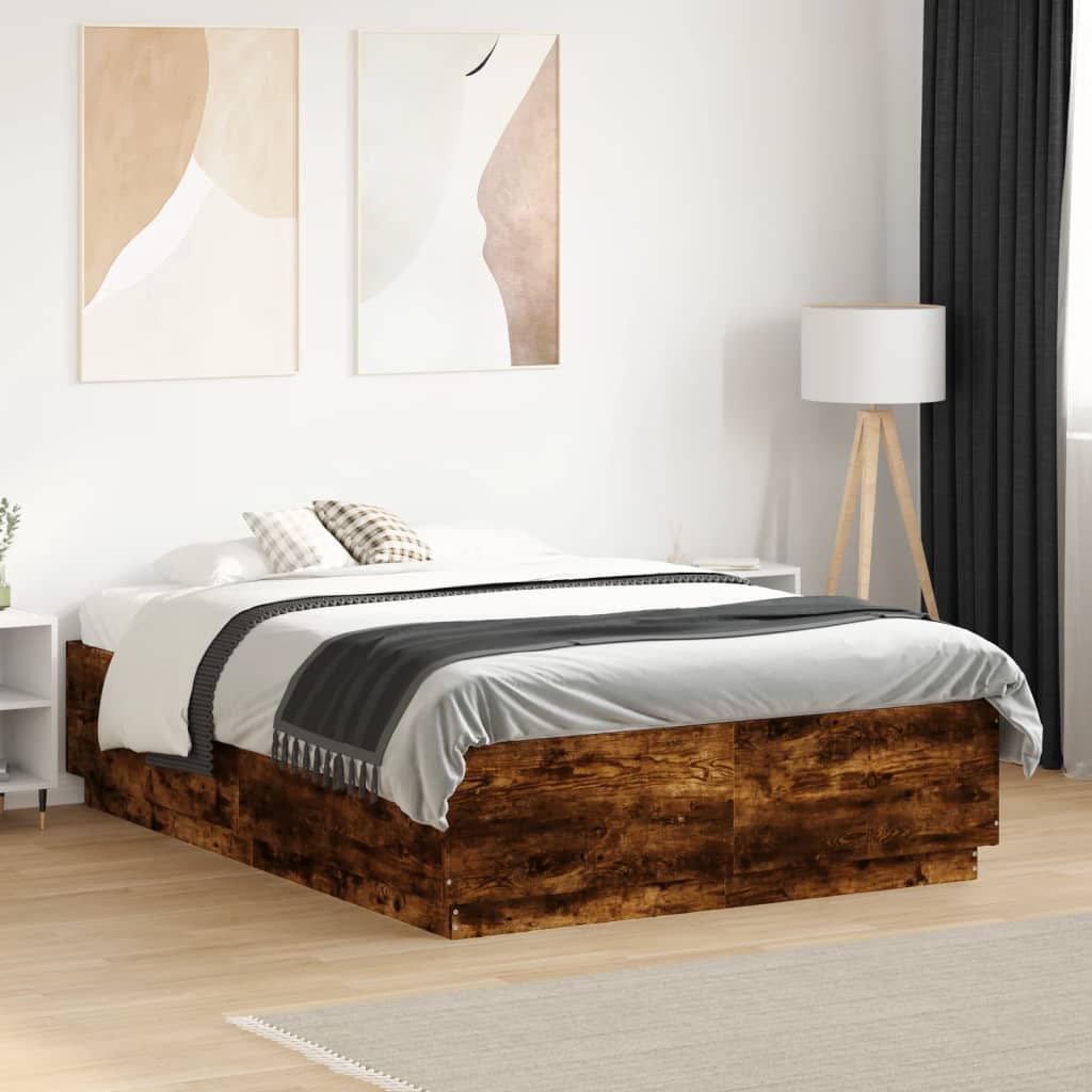 Bedframe bewerkt hout gerookt eikenkleurig 120x190 cm is nu te koop bij PeponiXL, paradijselijk wonen!