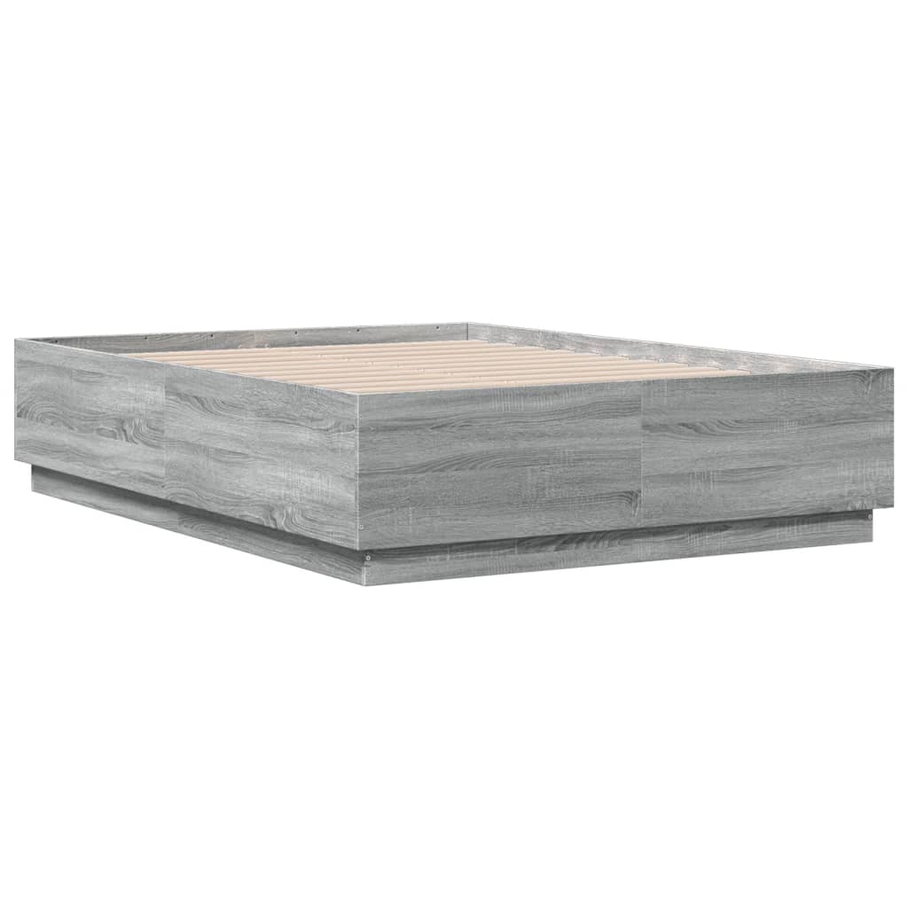 Bedframe bewerkt hout grijs sonoma eikenkleurig 120x190 cm is nu te koop bij PeponiXL, paradijselijk wonen!