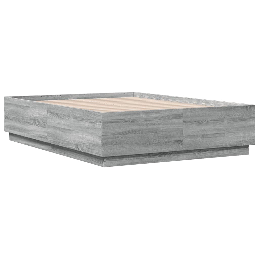 Bedframe bewerkt hout grijs sonoma eikenkleurig 120x190 cm is nu te koop bij PeponiXL, paradijselijk wonen!