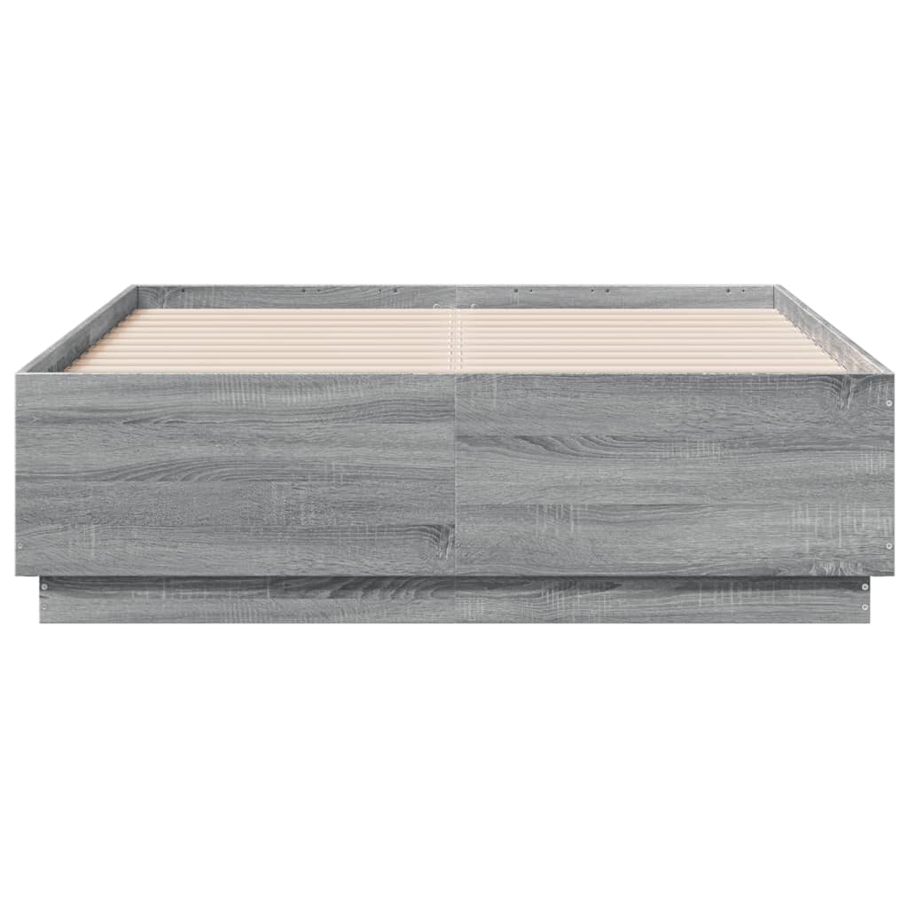 Bedframe bewerkt hout grijs sonoma eikenkleurig 120x190 cm is nu te koop bij PeponiXL, paradijselijk wonen!