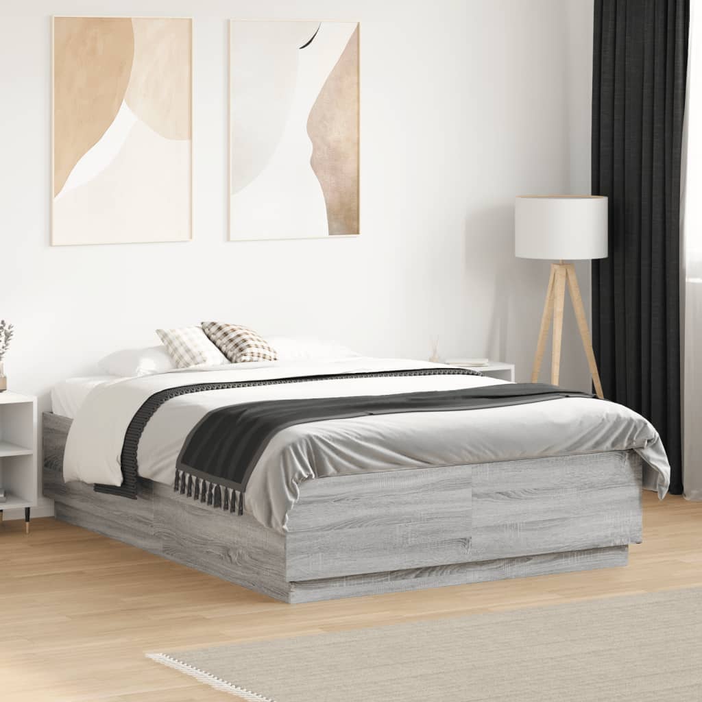 Bedframe bewerkt hout grijs sonoma eikenkleurig 120x190 cm is nu te koop bij PeponiXL, paradijselijk wonen!