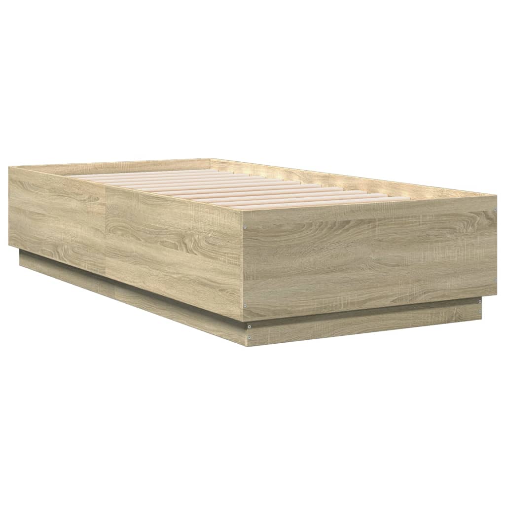 Bedframe bewerkt hout sonoma eikenkleurig 90x190 cm is nu te koop bij PeponiXL, paradijselijk wonen!