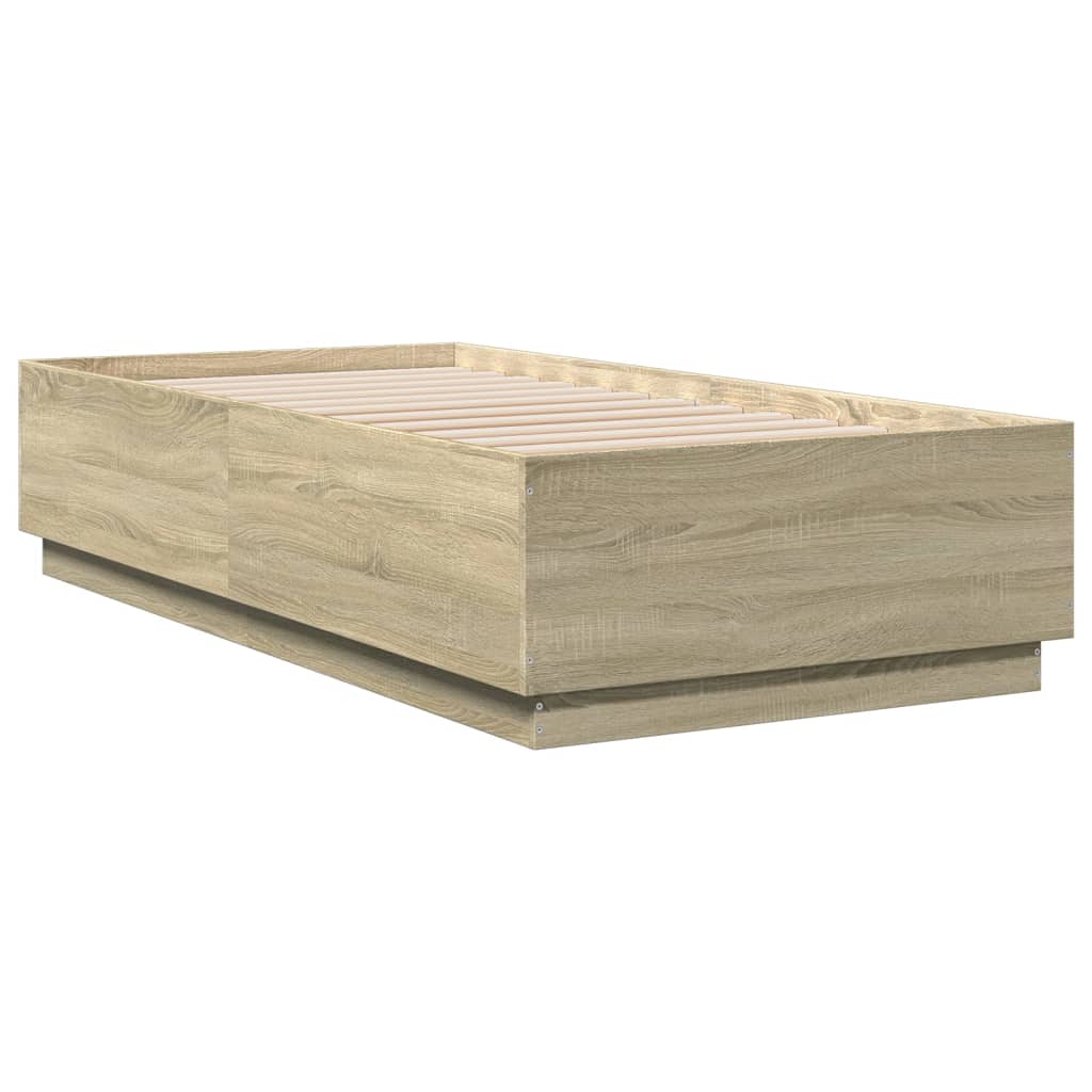 Bedframe bewerkt hout sonoma eikenkleurig 90x190 cm is nu te koop bij PeponiXL, paradijselijk wonen!