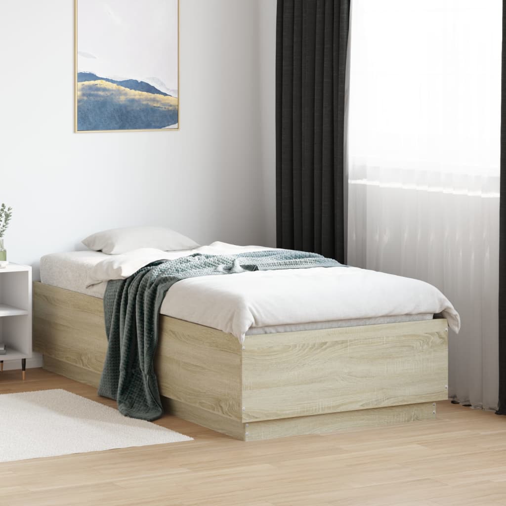 Bedframe bewerkt hout sonoma eikenkleurig 90x190 cm is nu te koop bij PeponiXL, paradijselijk wonen!