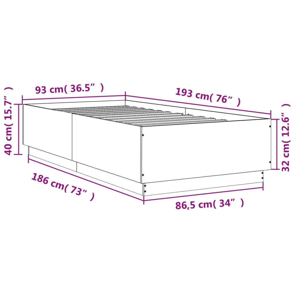 Bedframe bewerkt hout gerookt eikenkleurig 90x190 cm is nu te koop bij PeponiXL, paradijselijk wonen!