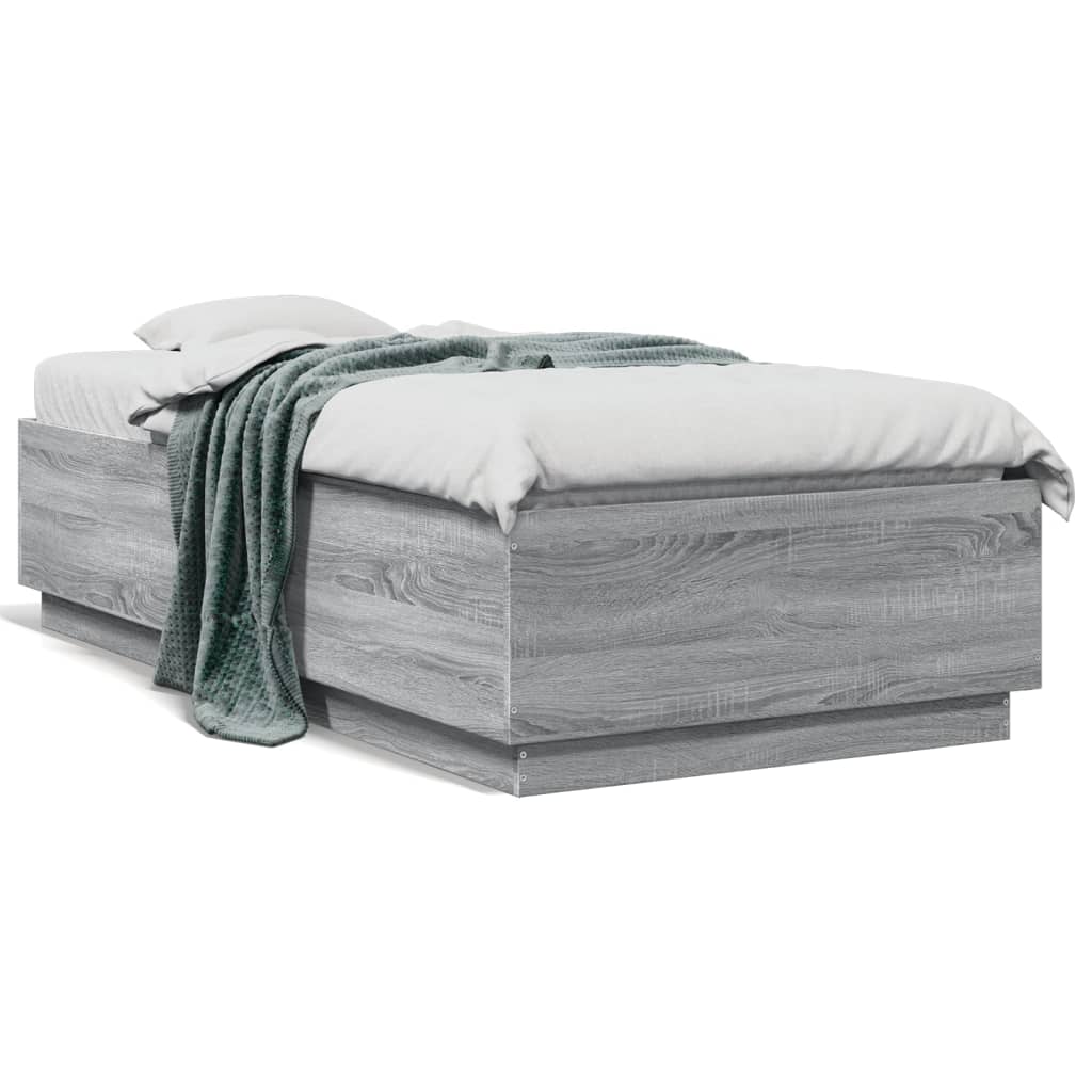Bedframe bewerkt hout grijs sonoma eikenkleurig 90x190 cm is nu te koop bij PeponiXL, paradijselijk wonen!