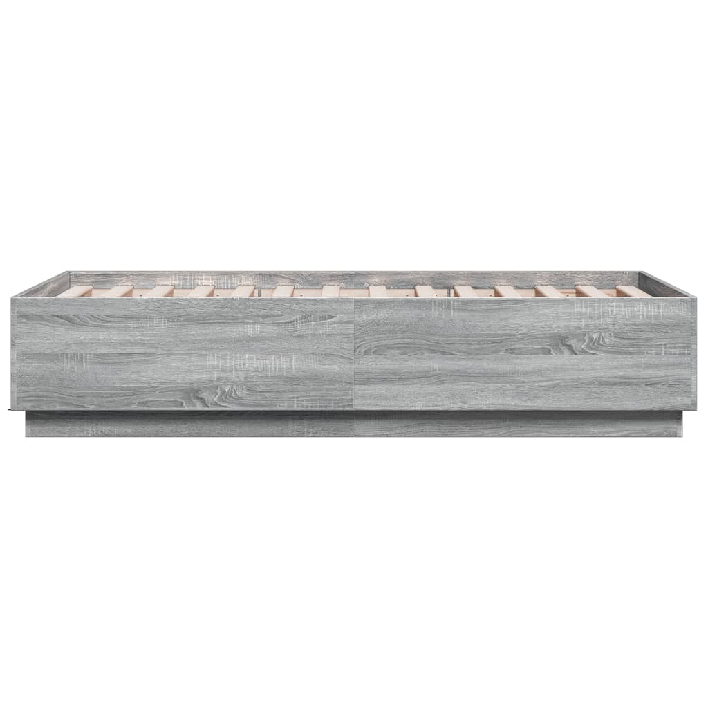 Bedframe bewerkt hout grijs sonoma eikenkleurig 90x190 cm is nu te koop bij PeponiXL, paradijselijk wonen!