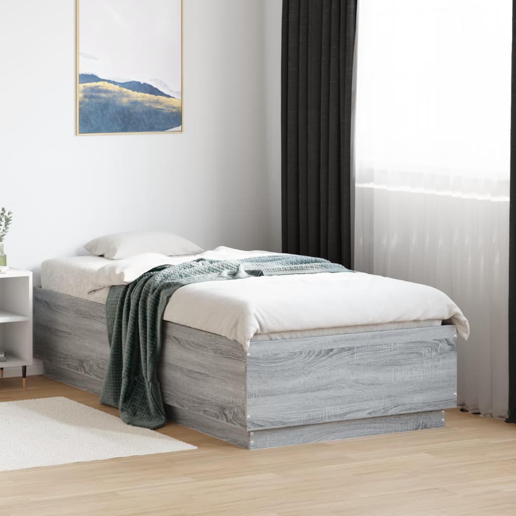 Bedframe bewerkt hout grijs sonoma eikenkleurig 90x190 cm is nu te koop bij PeponiXL, paradijselijk wonen!
