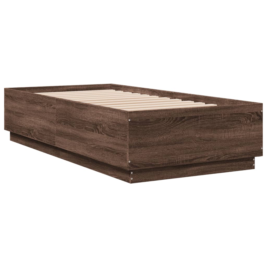 Bedframe bewerkt hout bruin eikenkleur 90x190 cm is nu te koop bij PeponiXL, paradijselijk wonen!