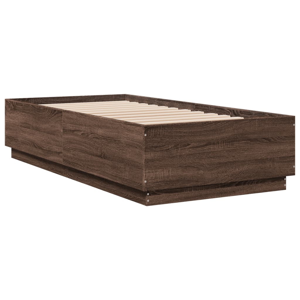 Bedframe bewerkt hout bruin eikenkleur 90x190 cm is nu te koop bij PeponiXL, paradijselijk wonen!