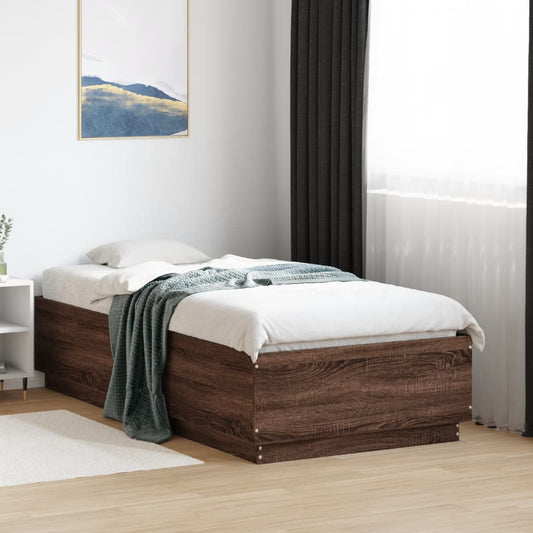 Bedframe bewerkt hout bruin eikenkleur 90x190 cm is nu te koop bij PeponiXL, paradijselijk wonen!