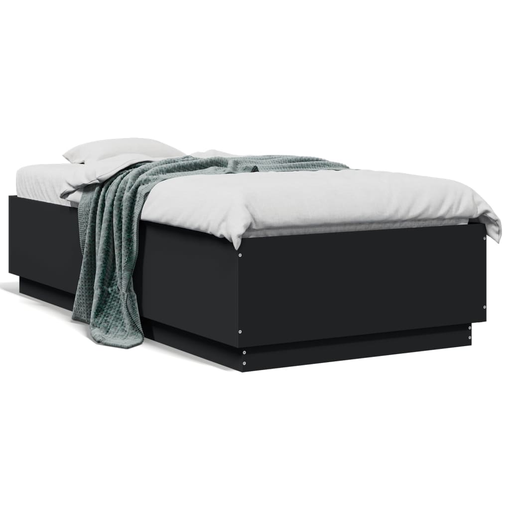 Bedframe bewerkt hout zwart 75x190 cm is nu te koop bij PeponiXL, paradijselijk wonen!