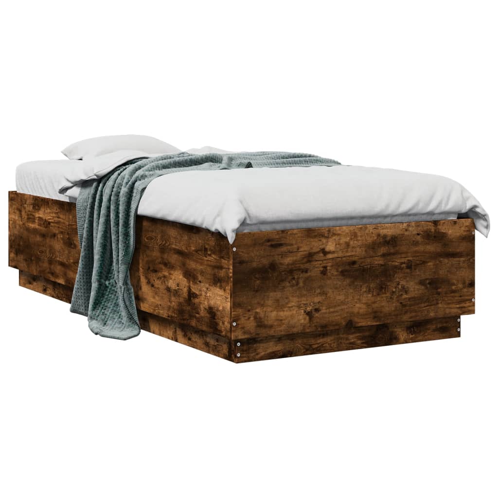 Bedframe bewerkt hout gerookt eikenkleurig 75x190 cm is nu te koop bij PeponiXL, paradijselijk wonen!