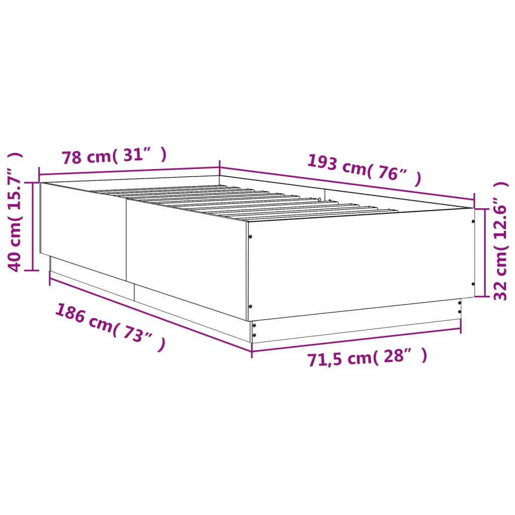 Bedframe bewerkt hout gerookt eikenkleurig 75x190 cm is nu te koop bij PeponiXL, paradijselijk wonen!