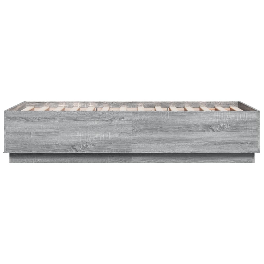 Bedframe bewerkt hout grijs sonoma eikenkleurig 75x190 cm is nu te koop bij PeponiXL, paradijselijk wonen!