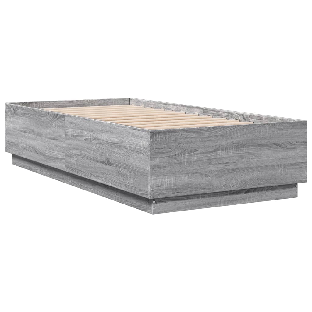 Bedframe bewerkt hout grijs sonoma eikenkleurig 75x190 cm is nu te koop bij PeponiXL, paradijselijk wonen!